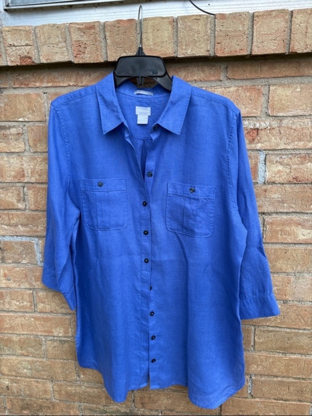 Chico's  100% Linen Blue No-Iron 3/4 sleeves Blouse